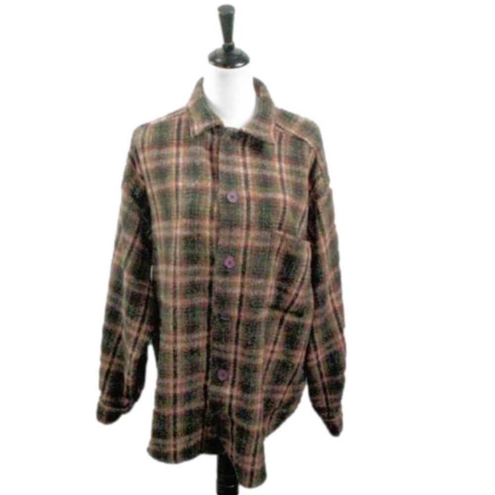 Earth Ragz Oversized Warm Button Front Plaid Shacket Size Large